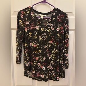 🎆Floral Long Sleeve Top - Black and Pink